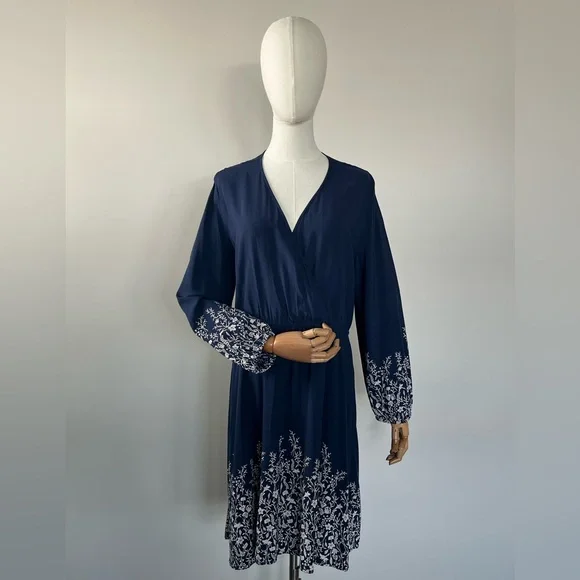 Old Navy Navy Floral Faux Wrap Dress Boho Coastal Size L - Picture 5 of 12
